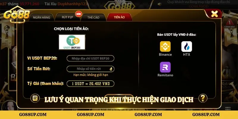 Lưu ý quan trọng khi thực hiện giao dịch